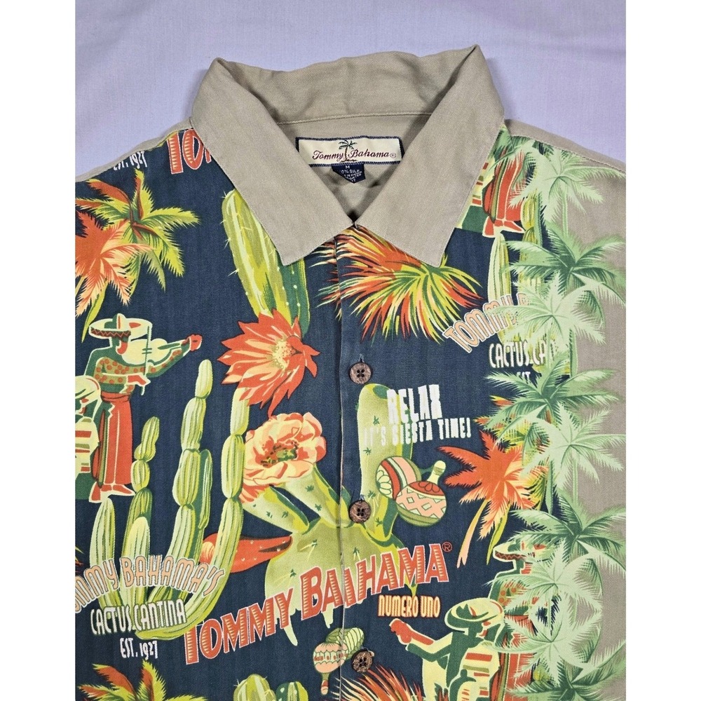 NWOT Tommy Bahama Mens M 100% Silk Cactus Print Hawaiian Shirt Short Sleeve AOP